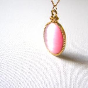 Pink Stone Necklace. Cat's Eye Pink..